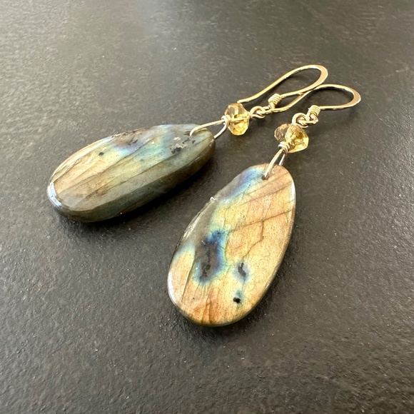 Labradorite Statement Earrings, 24k Gold Vermeil, Handmade by Prairie Ice - Picture 6 of 12